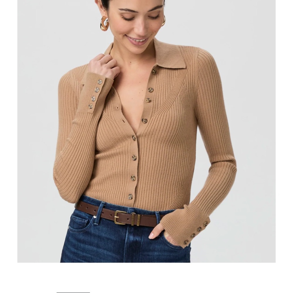 PAIGE Jayde Top Camel Ribbed Button-Up Collar Cardigan NWT small SOLD OUT